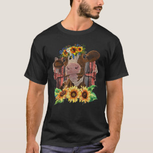 T-shirt Vache Heifer Avec Tournesol Animaux De Ferme Pays