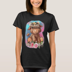 T-shirt Vache Highland Bébé Floral Animaux de Ferme Occide
