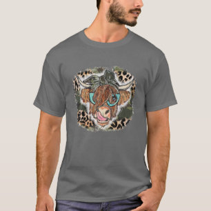 T-shirt Vache Highland Camo Leopard Bandana Cowgirl Cowhal