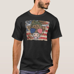 T-shirt Vache Highland Merica 4 juillet Lunettes Drapeau U
