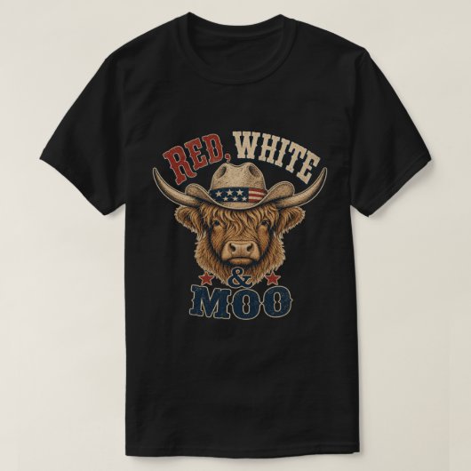T-shirt Vache Highland Rouge, Blanc & Moo (Design devant)