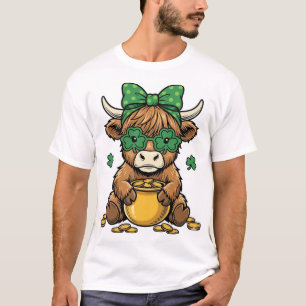 T-shirt Vache Highland St Patrick Pot d'Or Art Vintage_1