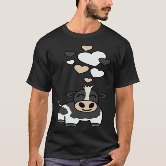 T-shirt Vache Holstein mignonne avec des coeurs (Devant)