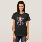 T-shirt Vache Jouant À La Console (Devant entier)