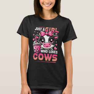 T-shirt Vache Juste Fille Qui Aime Vaches Bubble Thé Rose