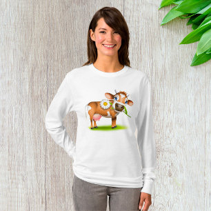 T-shirt Vache laitière au dessin mignonne avec fleur et he