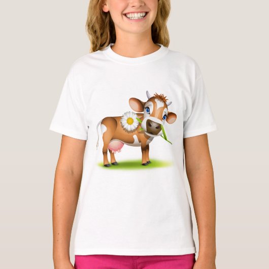 T-shirt Vache laitière au dessin mignonne avec fleur et he (Devant)