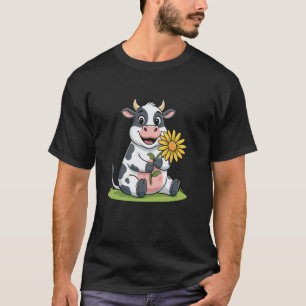 T-shirt Vache laitière de dessin animé mignonne tenant un