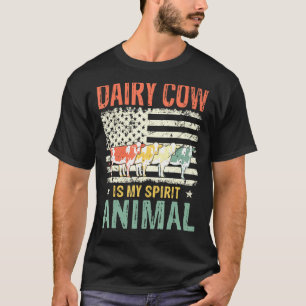T-shirt Vache Laitière Est Mon Animal D'Âme Vintage Drapea