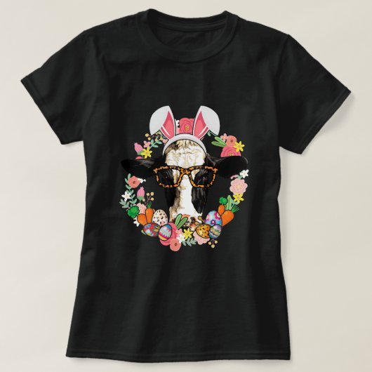 T-shirt Vache Lapin Oreilles Joyeux Paysan de Pâques (Design devant)