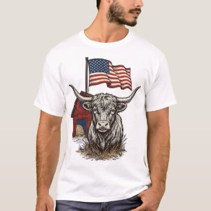 T-shirt Vache Longhorn Patriotique et Conception Vectoriel