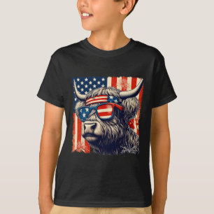 T-shirt Vache lunettes Drapeau Américain 4 Juillet Fermier