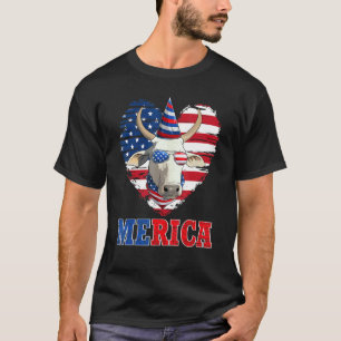 T-shirt Vache Merica Amour Lunettes De Soleil Drapeau Us 4
