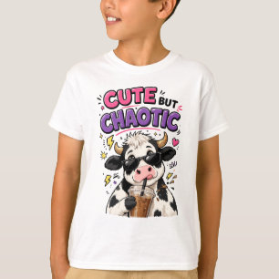 T-shirt Vache mignonne mais chaotique avec café glacé