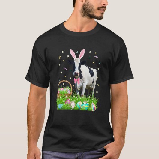 T-shirt Vache mignonne Oeufs de lapin Jour de Pâques Costu (Devant)