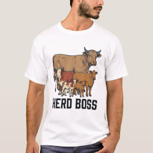 T-shirt Vache patronne de troupeau Famille Gravure vintage