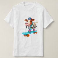 Vache portant des patins à rouleaux sur skateboard