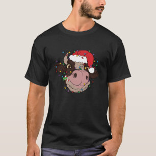T-shirt Vache Reindeer Casquette Père Noël lumières de Noë