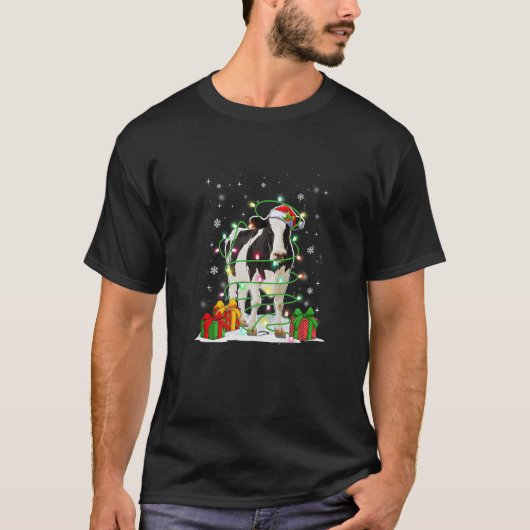 T-shirt Vache Reindeer Casquette Père Noël lumières de Noë (Devant)
