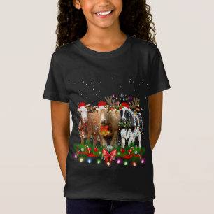 T-Shirt Vache Reindeer Casquette Père Noël Noël Lumière Dr