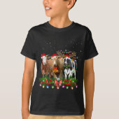 T-shirt Vache Reindeer Casquette Père Noël Noël Lumière Dr (Devant)