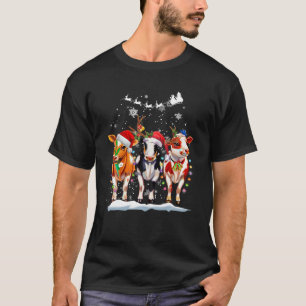 T-shirt Vache Reindeer Santa Chapeau Noël Lumière Fantaisi