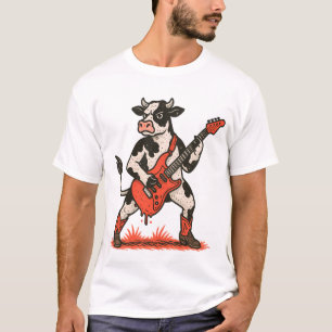 T-shirt Vache rockeuse PNG, vache jouant de la guitare
