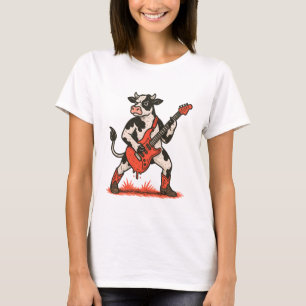 T-shirt Vache rockeuse PNG, vache jouant de la guitare