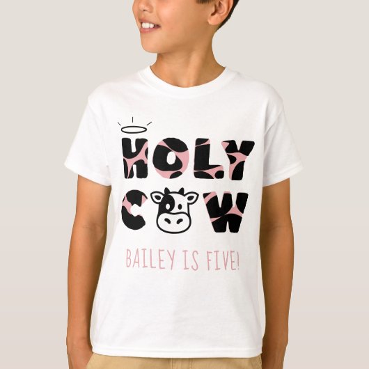 T-shirt Vache Sainte Imprimer Nom et âge de l'anniversaire (Devant)