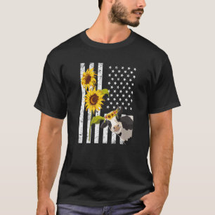 T-shirt Vache Tee Mignonne Vache Dans Drapeau Usa Avec Fle
