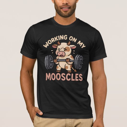 T-shirt Vache - Travailler mes Mooscles - Drôle design de (Devant)