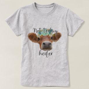 T-shirt Vache Whimsical avec Couronne Florale et texte hum