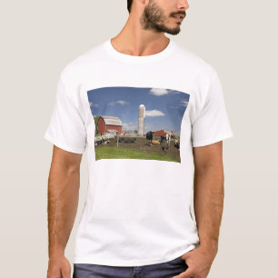 T-shirt Vaches devant une grange et un silo rouges à une