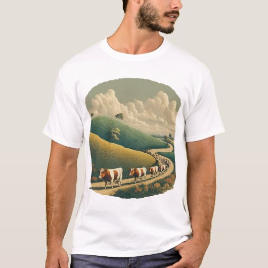 T-shirt Vaches Joyeuses Dans Un Champ (Devant)