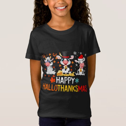 T-Shirt Vaches mignonnes Noël Hallothanksmas heureux (Devant)