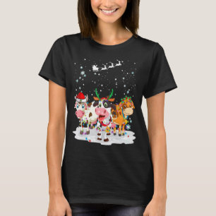 T-shirt Vaches Renne Chapeau Père Noël Lumières de Noël No