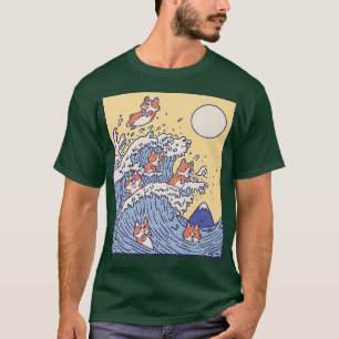 T-shirt Vague De Corgis Riding, La Grande Vague Au Large D