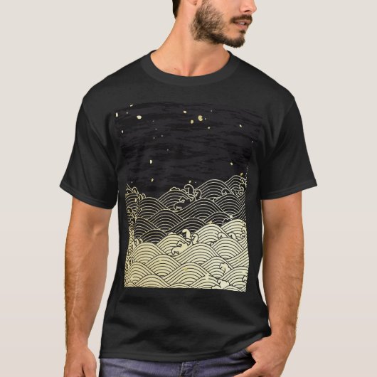 T-shirt Vague dorée, texture papier. (Devant)