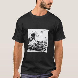 T-shirt Vague Hokusai foncée avec Chemise T Chats Hallowee