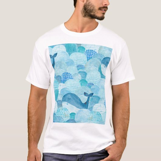 T-shirt Vagues, baleine, texture bleu enfantine (Devant)