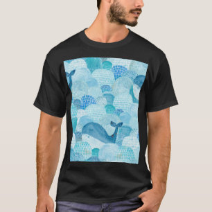 T-shirt Vagues, baleine, texture bleu enfantine