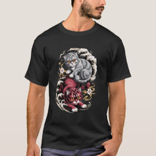 T-shirt Vagues d'art japonais Chat Scottish Fold Coupari