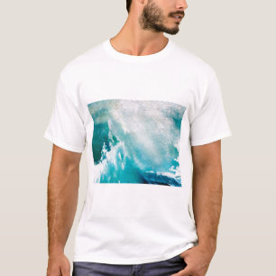 T-SHIRT VAGUES DE MER BLANCHE BLEU DANS LA TEMPÊTE