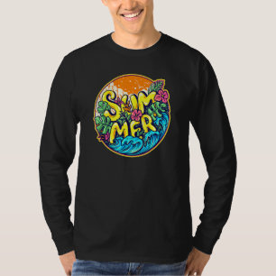 T-shirt Vagues D'Été Colorées Fleurs D'Hibiscus Et Banane