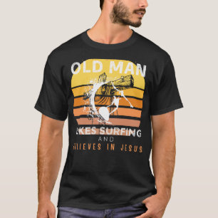 T-shirt Vagues Divines : Vieux Mans Grumpy Jesus Surfing &