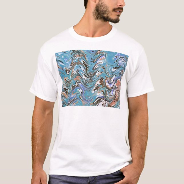 T-shirt Vagues en bleu acrylique pour l'art Abstrait (Devant)