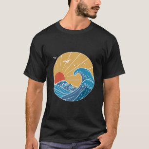 T-shirt Vagues minimalistes de soleil et d'océan