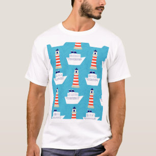 T-shirt Vagues nautiques : Motif de croiseur de phare.