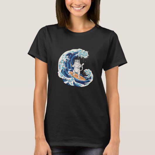 T-shirt Vagues Surf Chat Sushi Japon Sport Surfer (Devant)