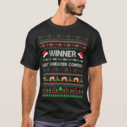 T-shirt Vainqueur Concours de pull moche Sweater Funny Fam (Devant)